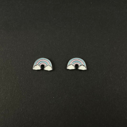 Silver Pastel Rainbow Stud Earrings for Women