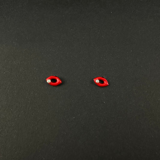 Silver Red Evil Eye Stud Earrings for Women
