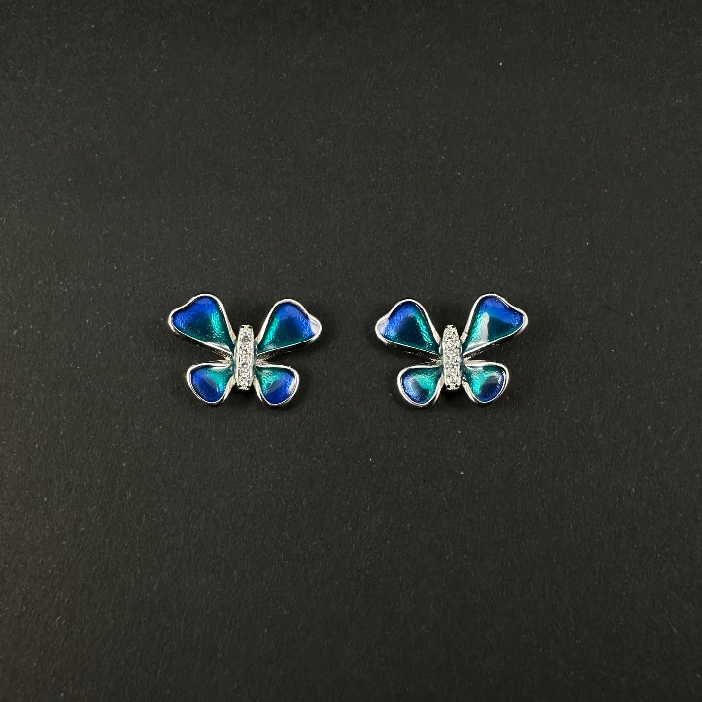 Silver Blue Butterfly Stud Earrings for Women