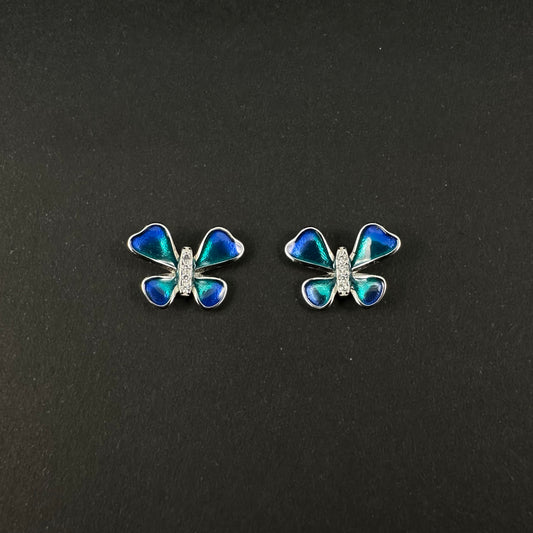 Silver Blue Butterfly Stud Earrings for Women