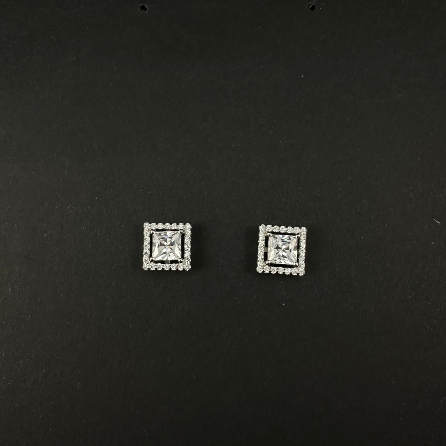 Silver Princess Cut Diamond Stud Earrings for Women