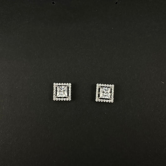 Silver Princess Cut Diamond Stud Earrings for Women