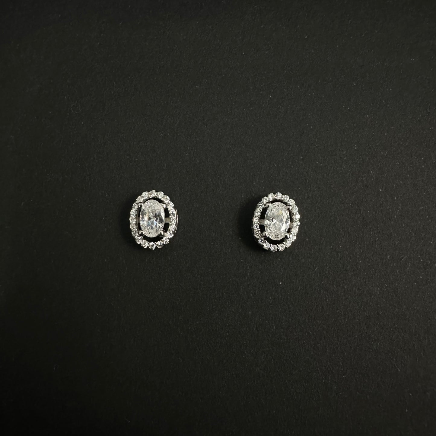 Silver Oval Halo Diamond Stud Earrings for Women