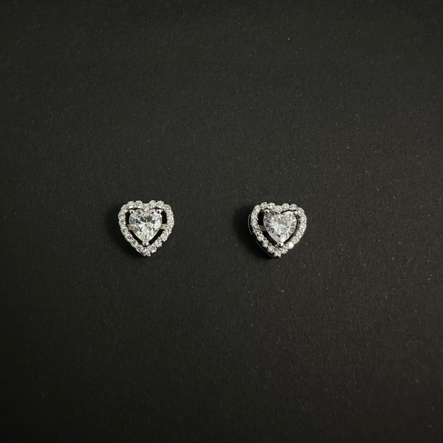 Silver Heart Halo Diamond Stud Earrings for Women