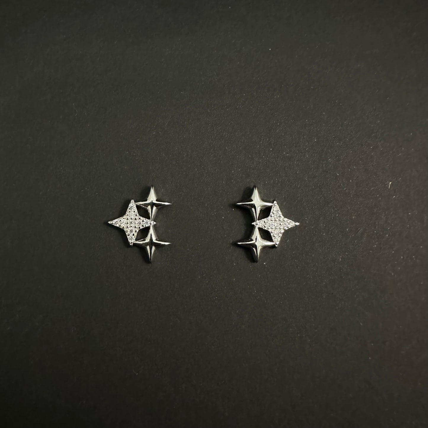 Silver Celestial Star Diamond Stud Earrings for Women