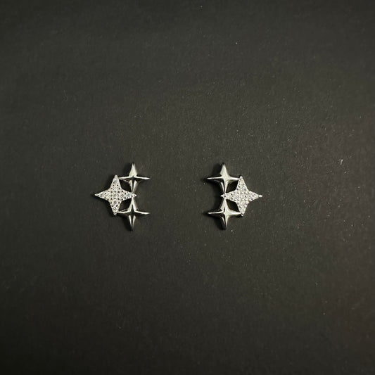 Silver Celestial Star Diamond Stud Earrings for Women