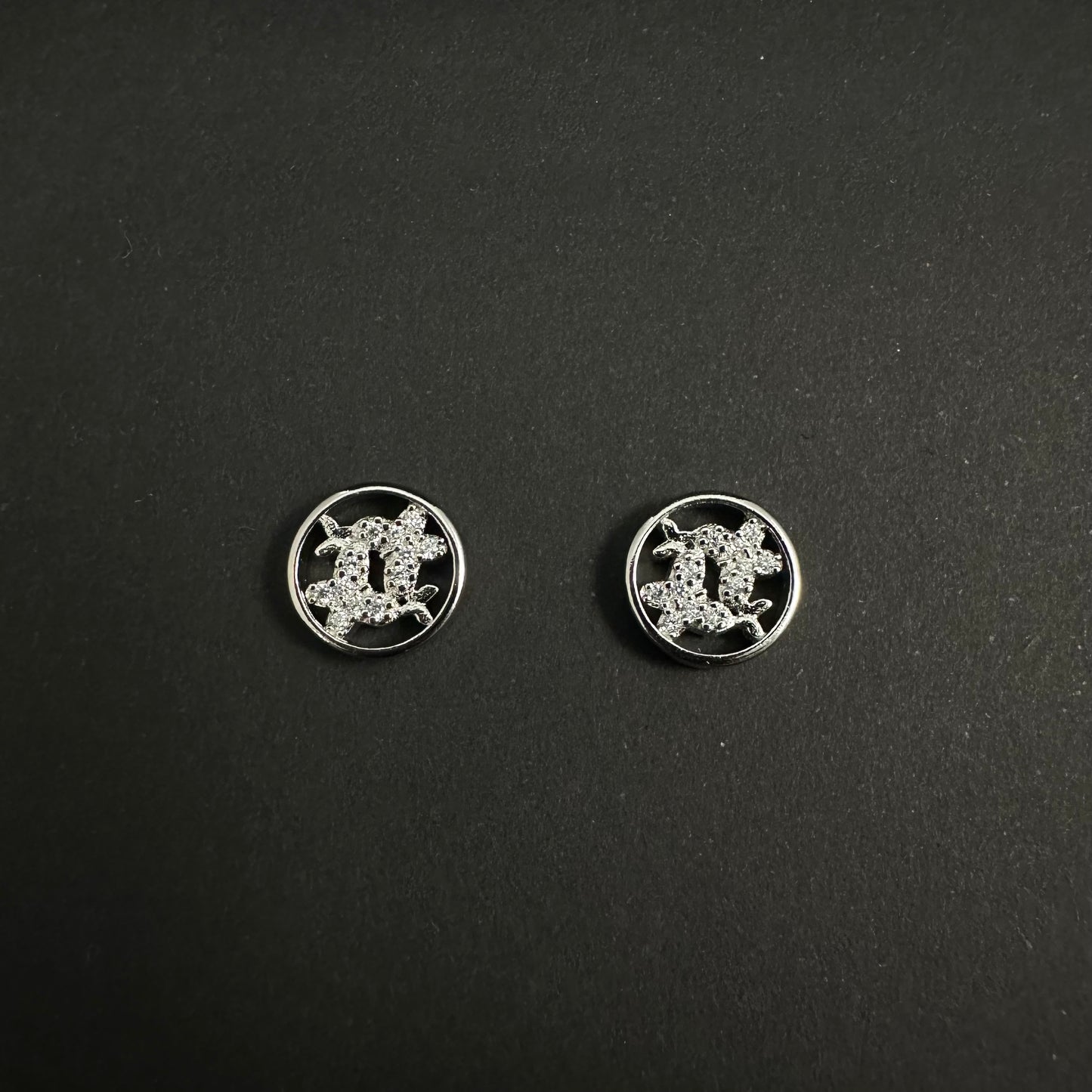 Silver Round Monogram Diamond Stud Earrings for Women