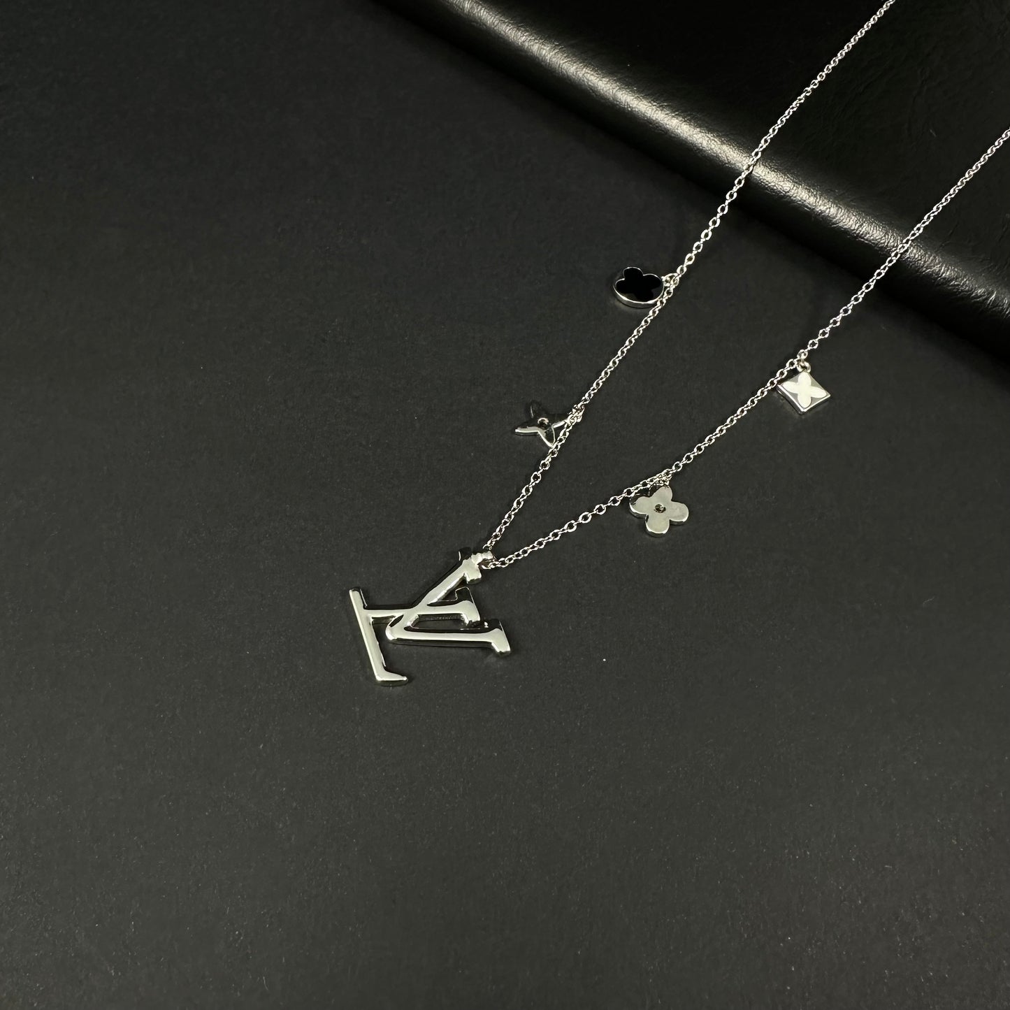 Monogram Charm Layered Silver Necklace for Women