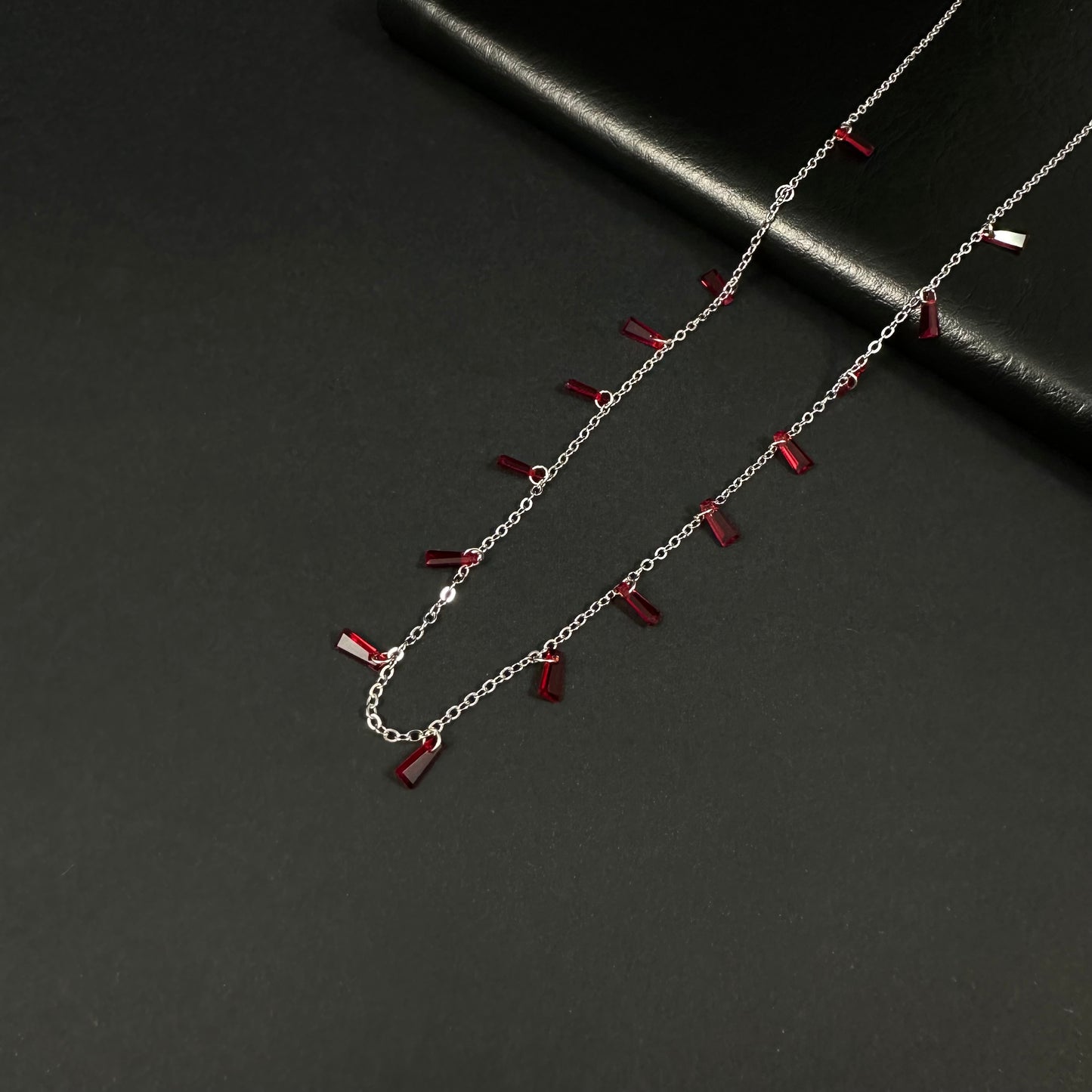 Ruby Cascade Silver Charm Necklace for Women