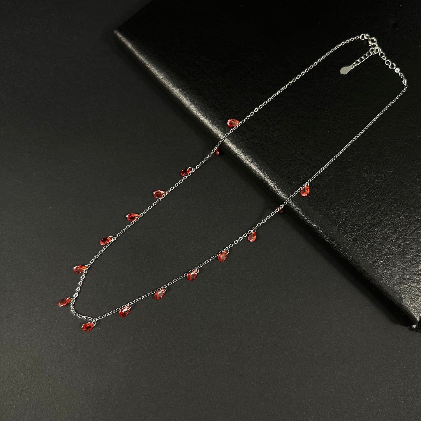 Crimson Dewdrop Silver Charm Necklace for Women