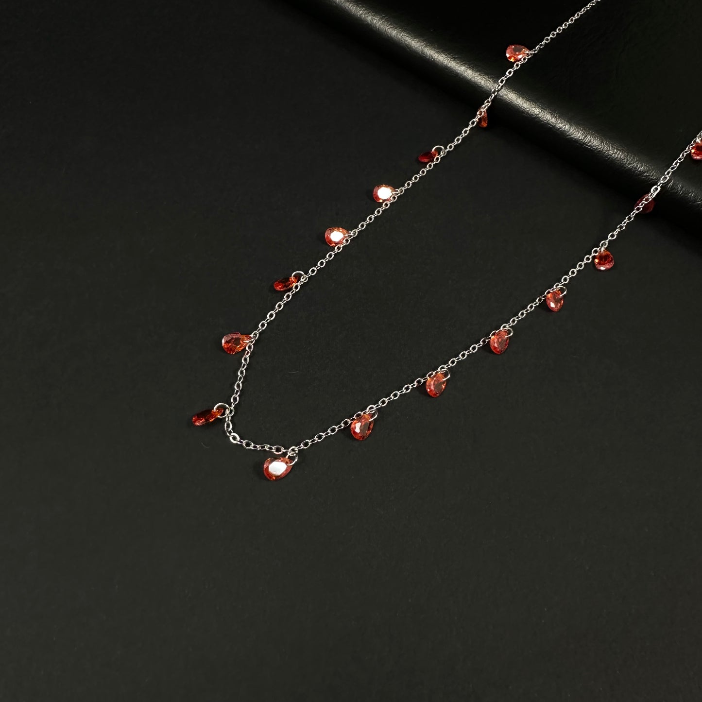 Crimson Dewdrop Silver Charm Necklace for Women