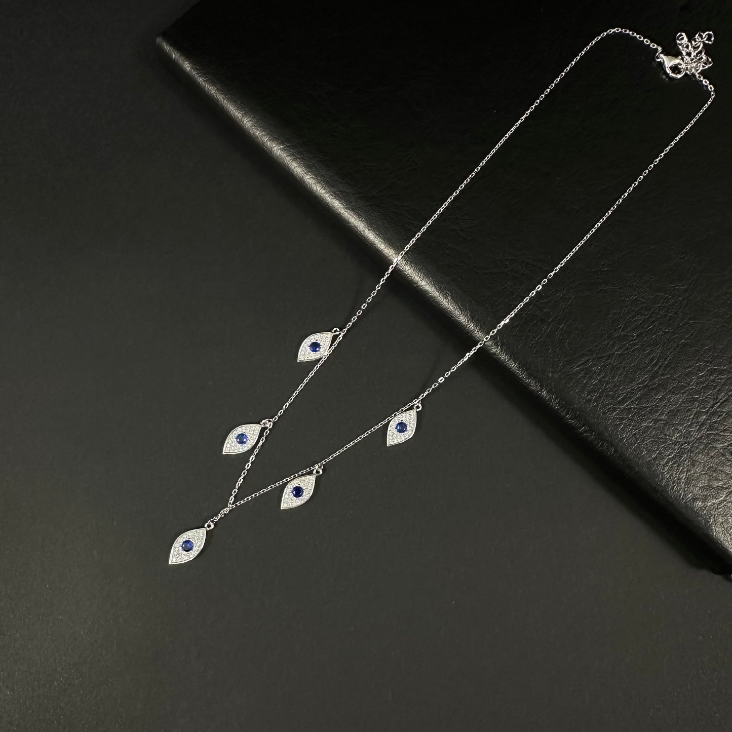 Celestial Blue Eye Silver Charm Necklace for Women