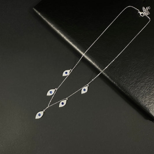 Celestial Blue Eye Silver Charm Necklace for Women