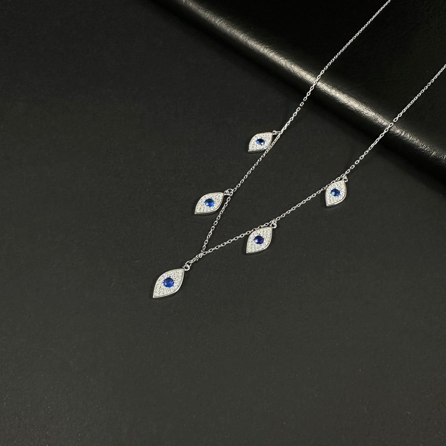 Celestial Blue Eye Silver Charm Necklace for Women