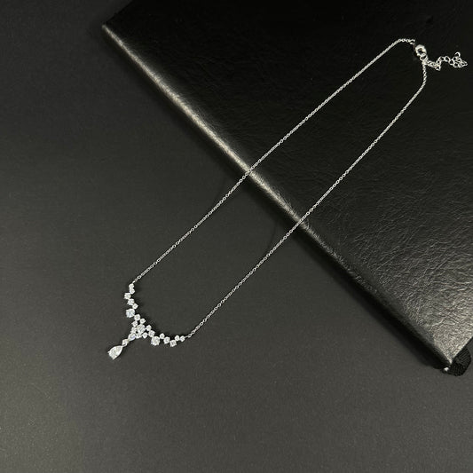 Radiant Cascade Silver Diamond Pendant Necklace for Women