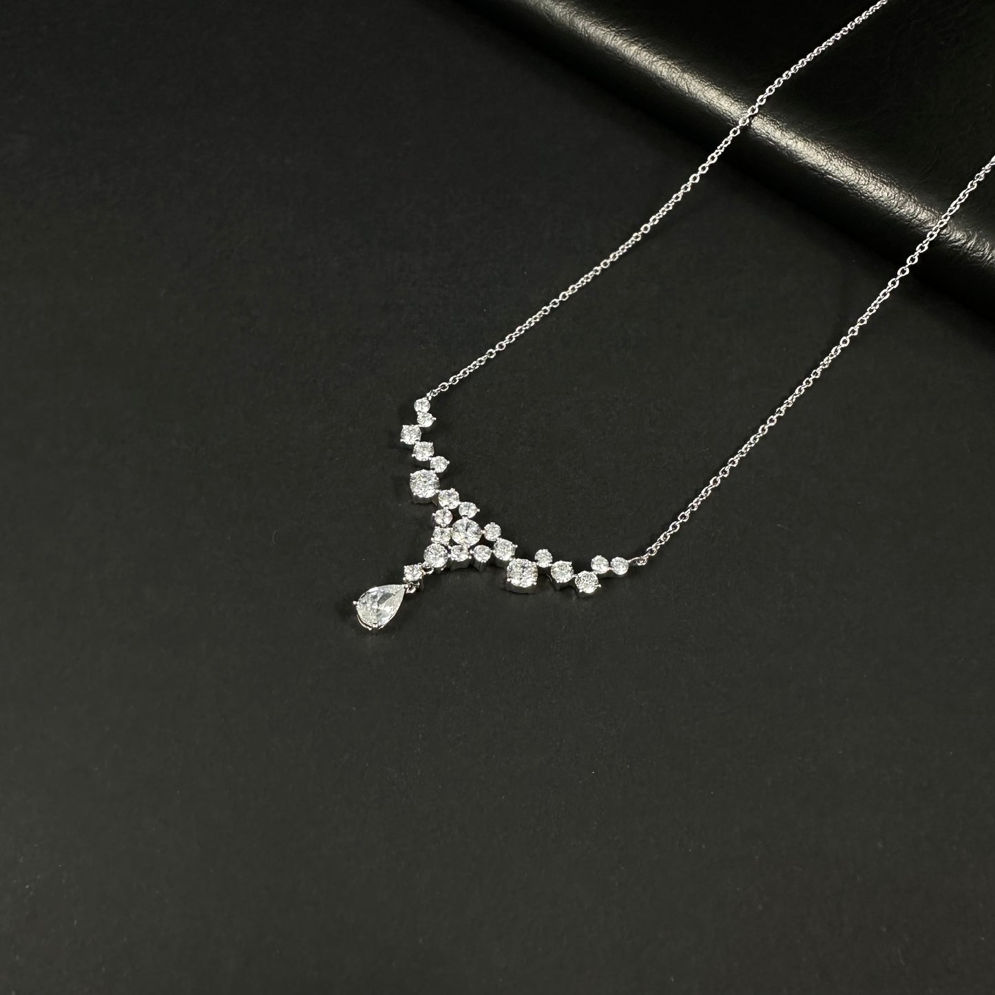 Radiant Cascade Silver Diamond Pendant Necklace for Women