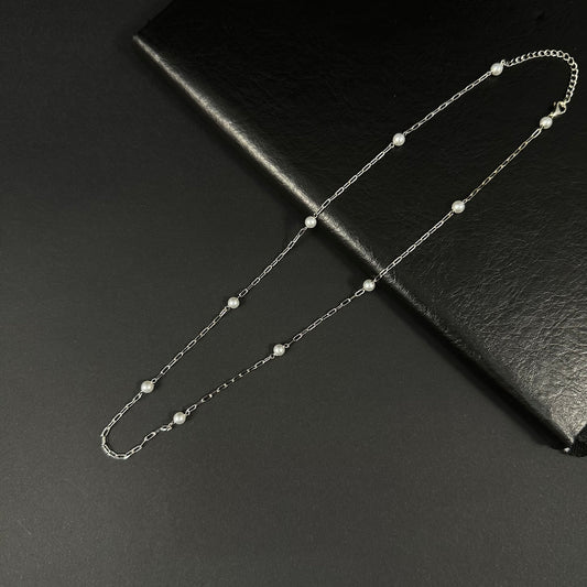 Lustre Pearl Silver Chain Necklace for Women