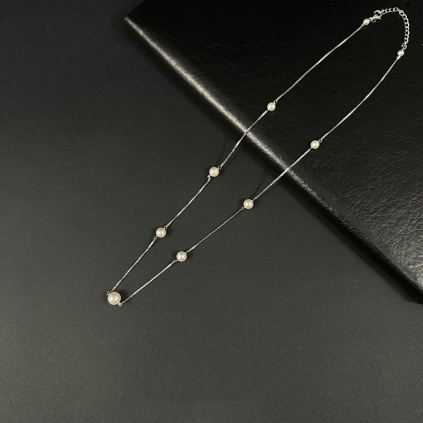 Classic Pearl Station Silver Necklace for Women