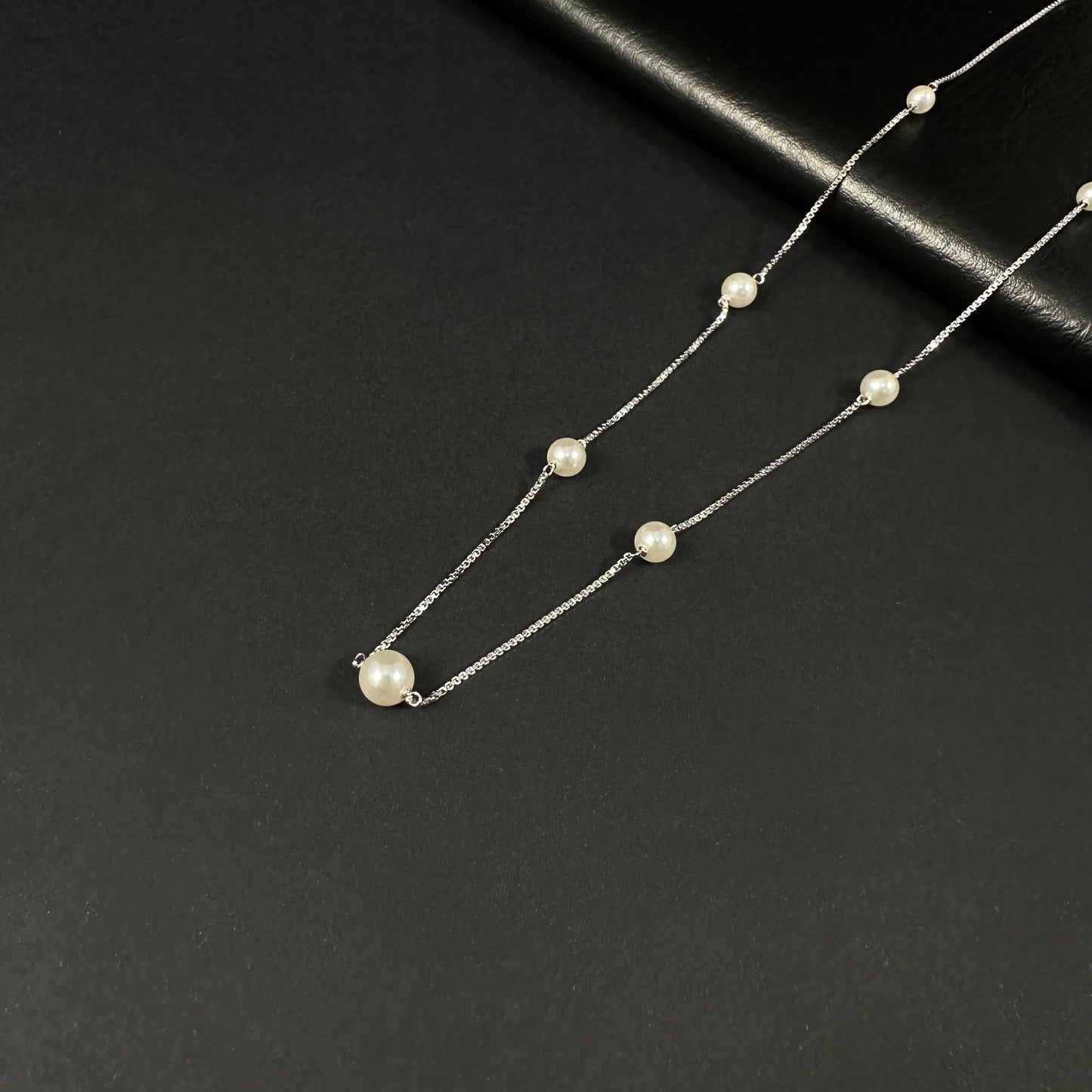 Classic Pearl Station Silver Necklace for Women