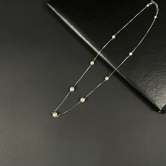 Pearl Elegance Silver Station Necklace for Women