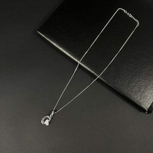 Heart Halo Silver Diamond Pendant Necklace for Women
