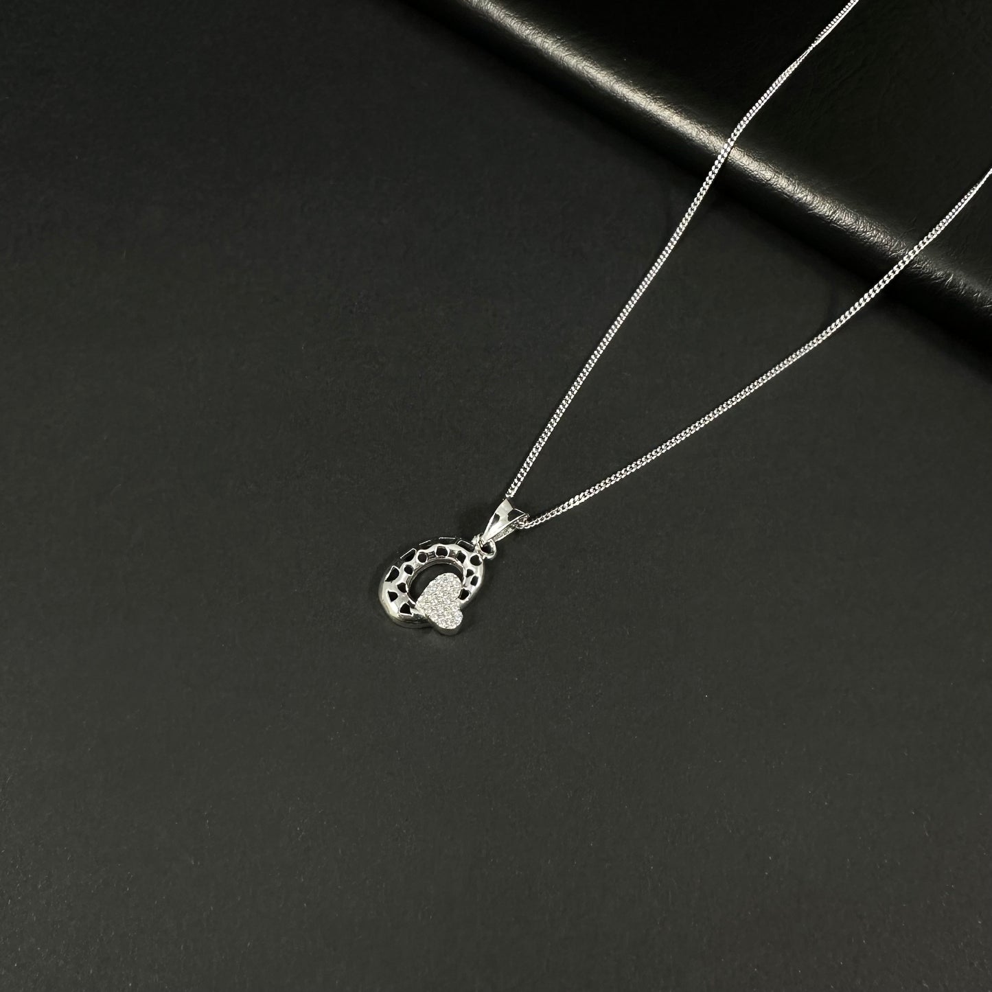 Heart Halo Silver Diamond Pendant Necklace for Women