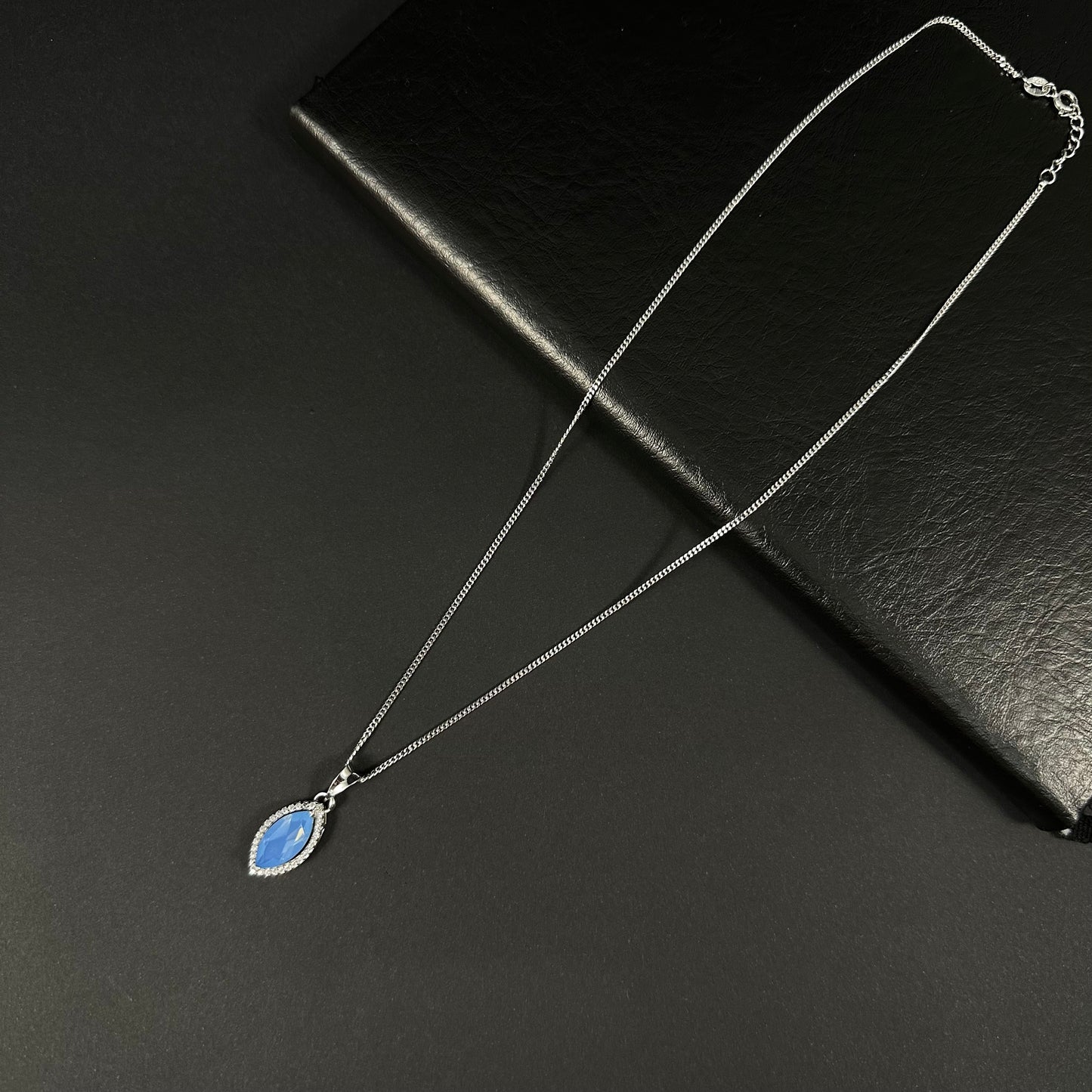 Azure Teardrop Silver Diamond Pendant Necklace for Women