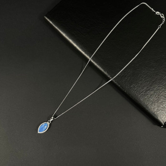 Azure Teardrop Silver Diamond Pendant Necklace for Women