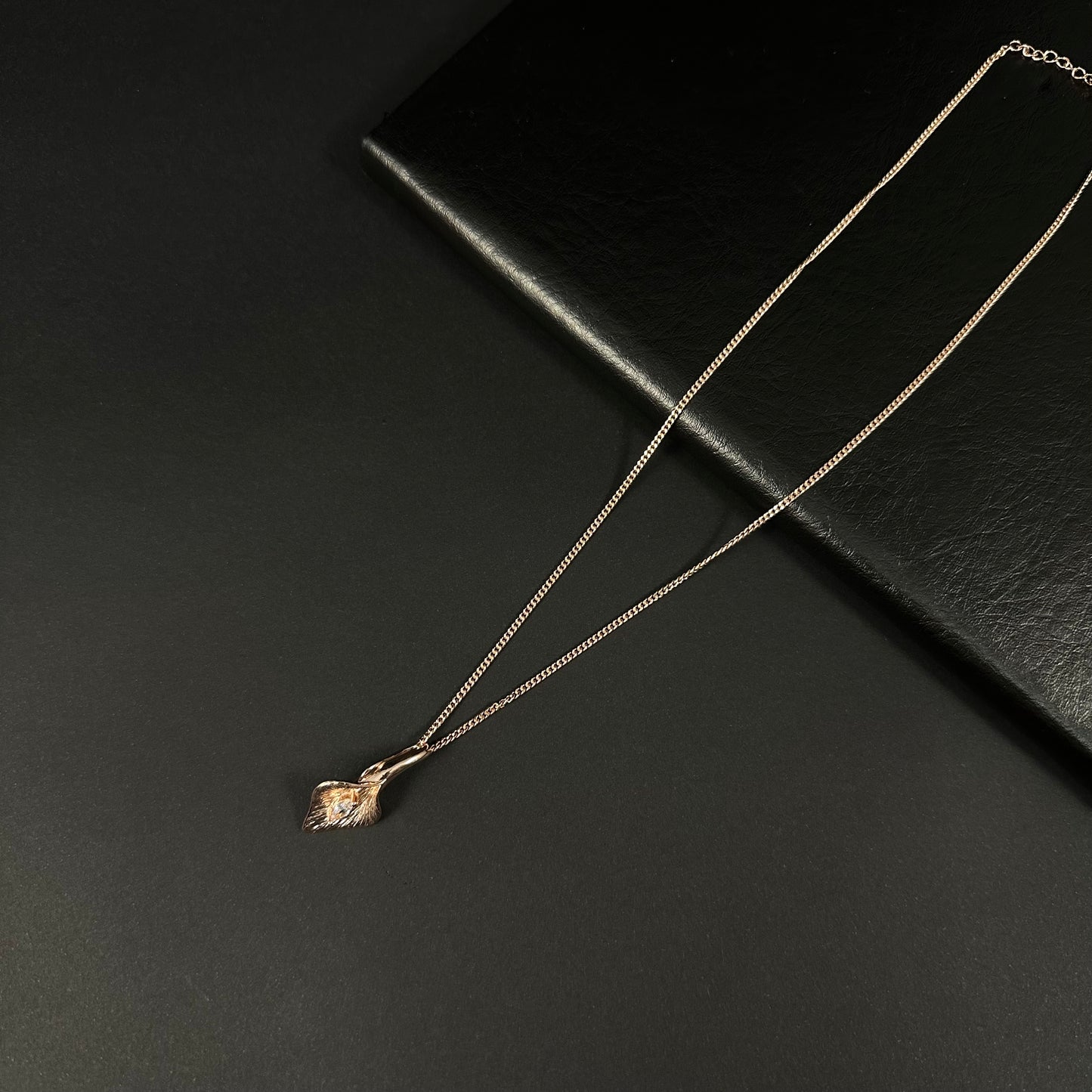 Golden Leaf Silver Diamond Pendant Necklace for Women