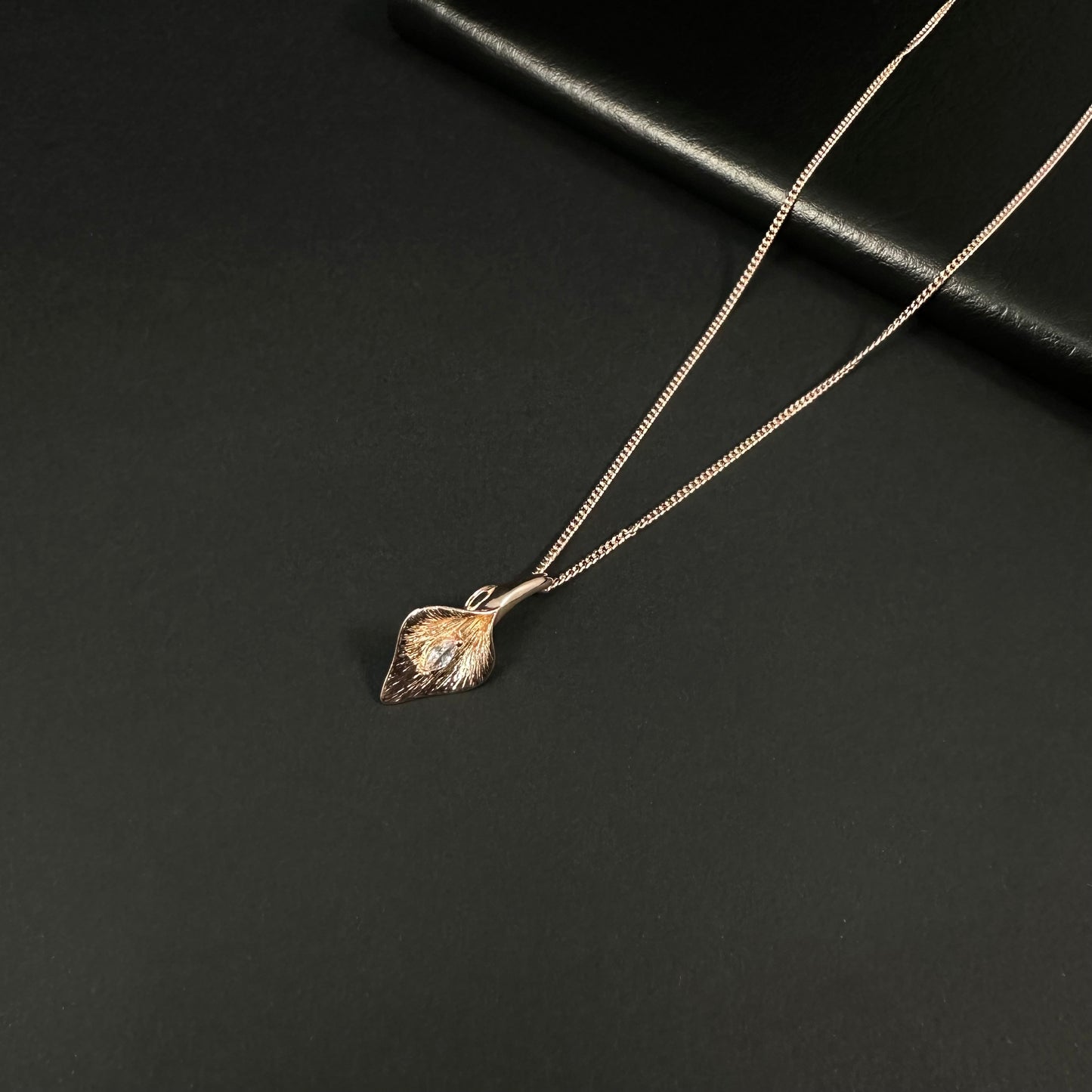 Golden Leaf Silver Diamond Pendant Necklace for Women
