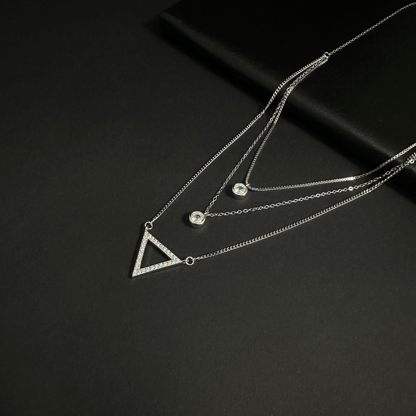 Celeste Triple Layer Silver Diamond Necklace for Women