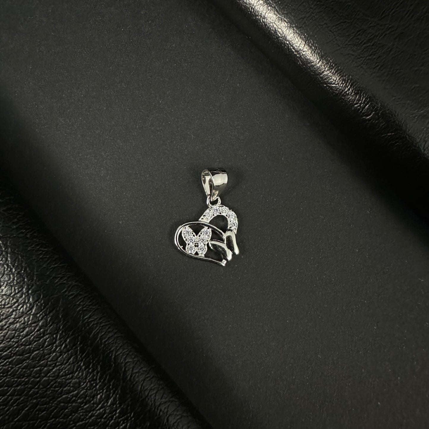 Butterfly Heart Silver Diamond Pendant for Women