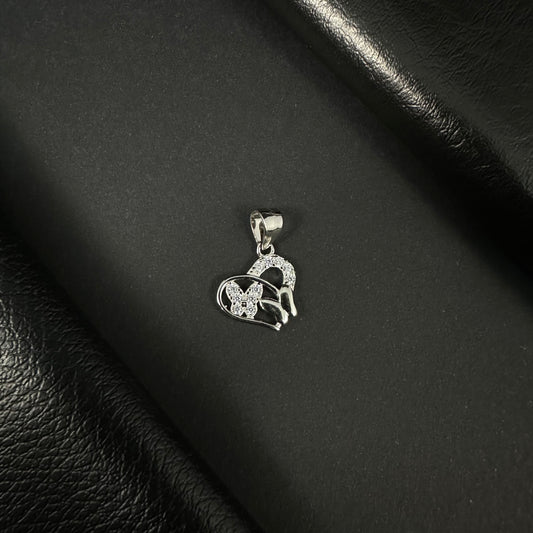 Butterfly Heart Silver Diamond Pendant for Women