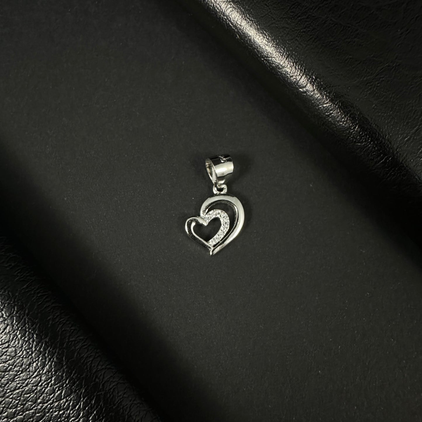 Elegant Double Heart Silver Diamond Pendant for Women