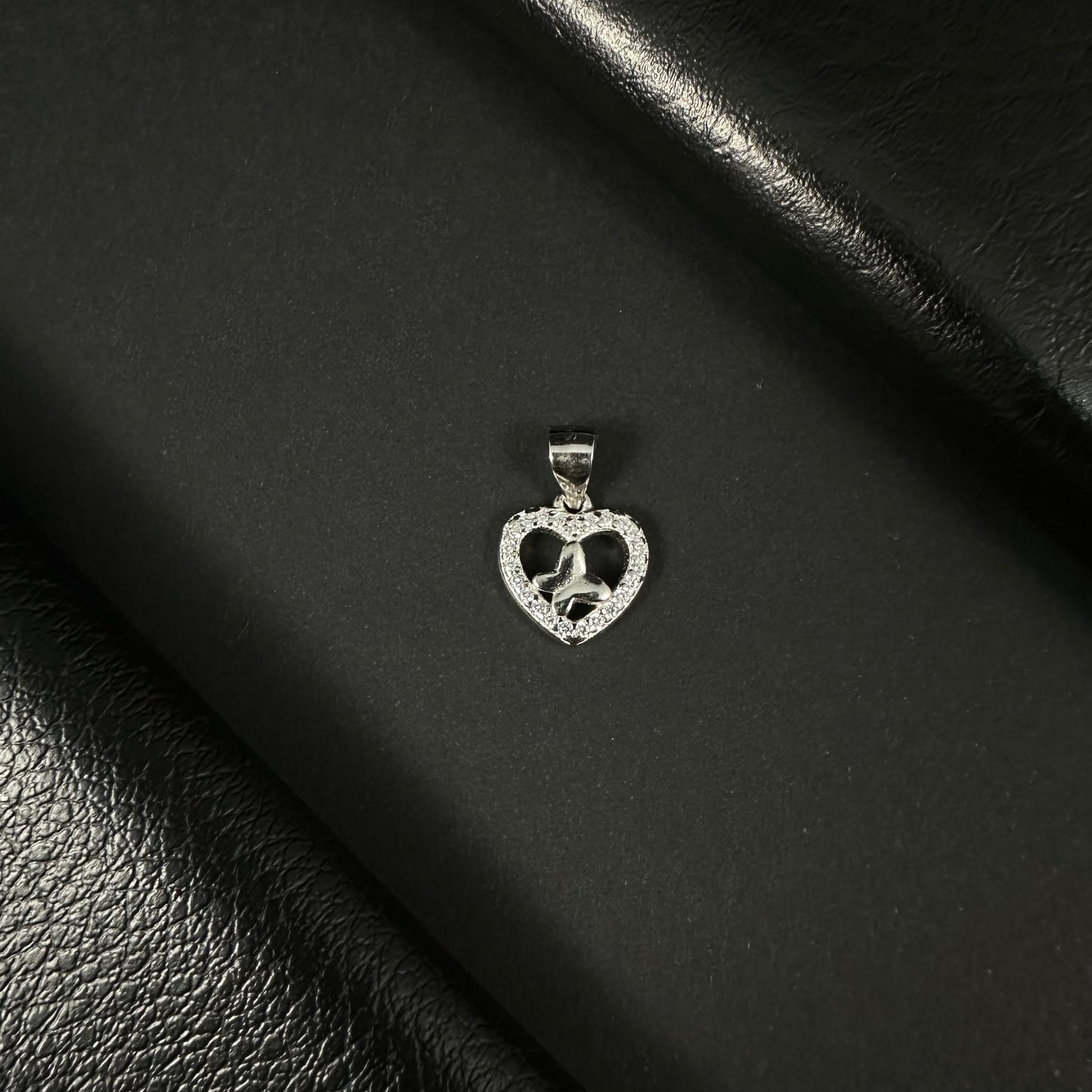 Butterfly Heart Silver Diamond Pendant for Women