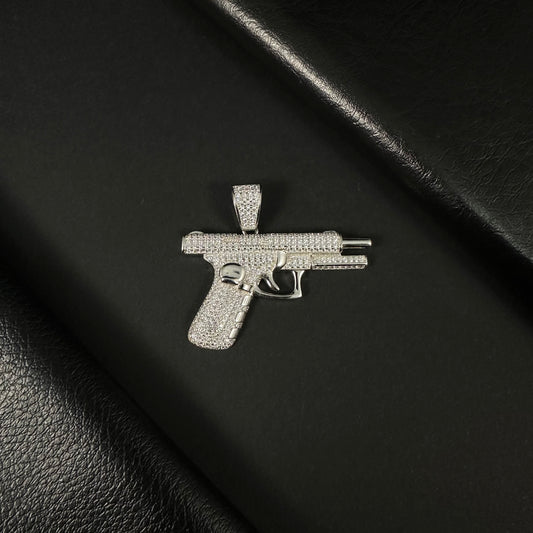 Iced Silver Diamond Pistol Pendant for Men & Women