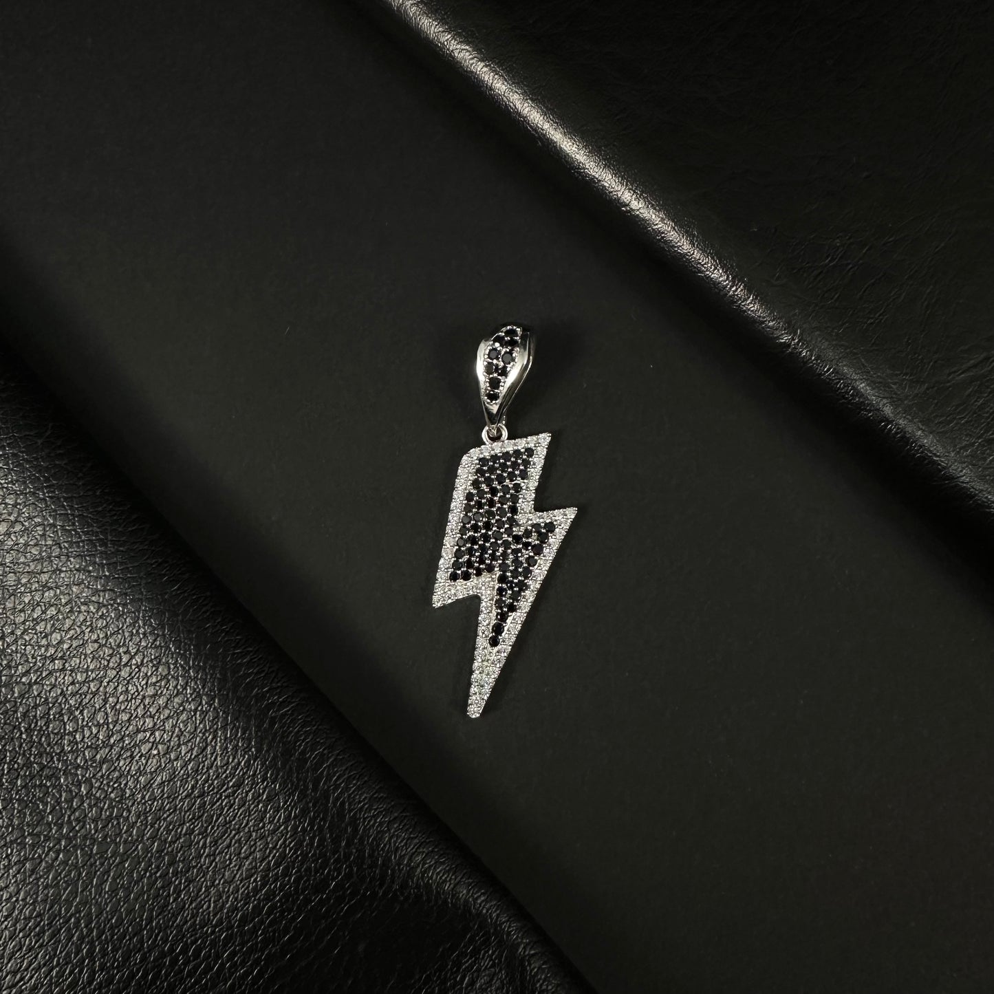 Black & White Lightning Bolt Silver Diamond Pendant for Men & Women