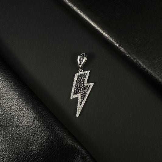 Black & White Lightning Bolt Silver Diamond Pendant for Men & Women