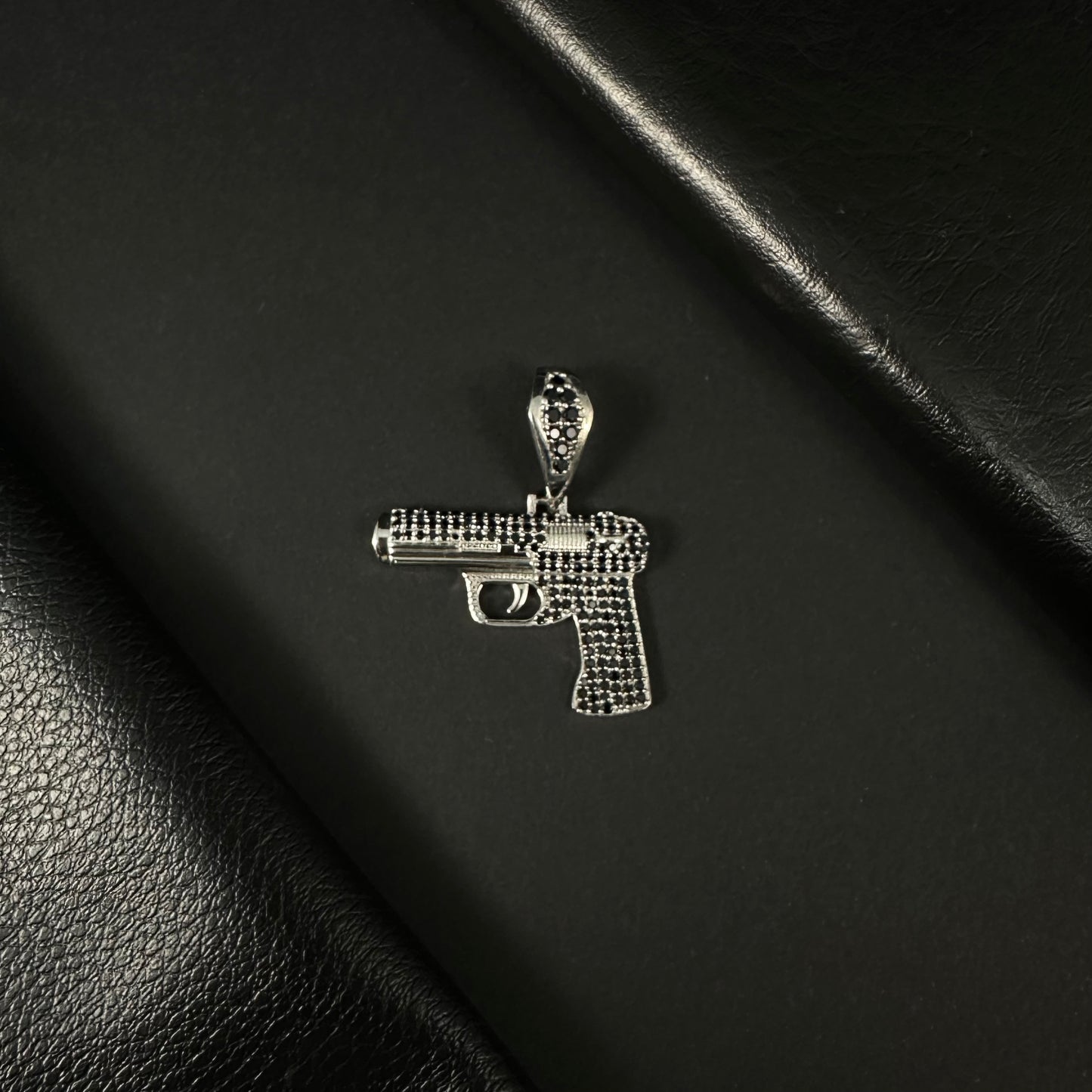Midnight Iced Pistol Silver Diamond Pendant – Unisex