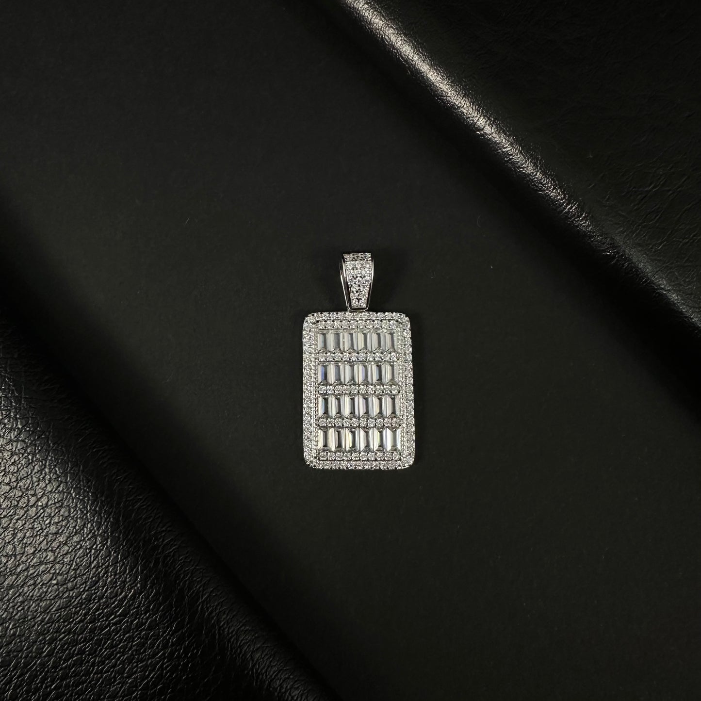 Radiant Baguette Silver Diamond Pendant – Unisex