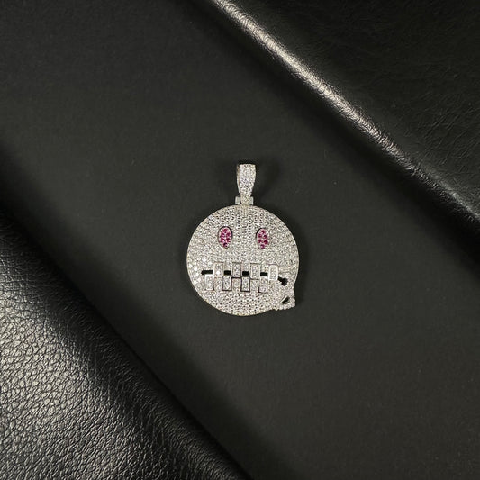 Iced Emoji Face Silver Diamond Pendant – Unisex