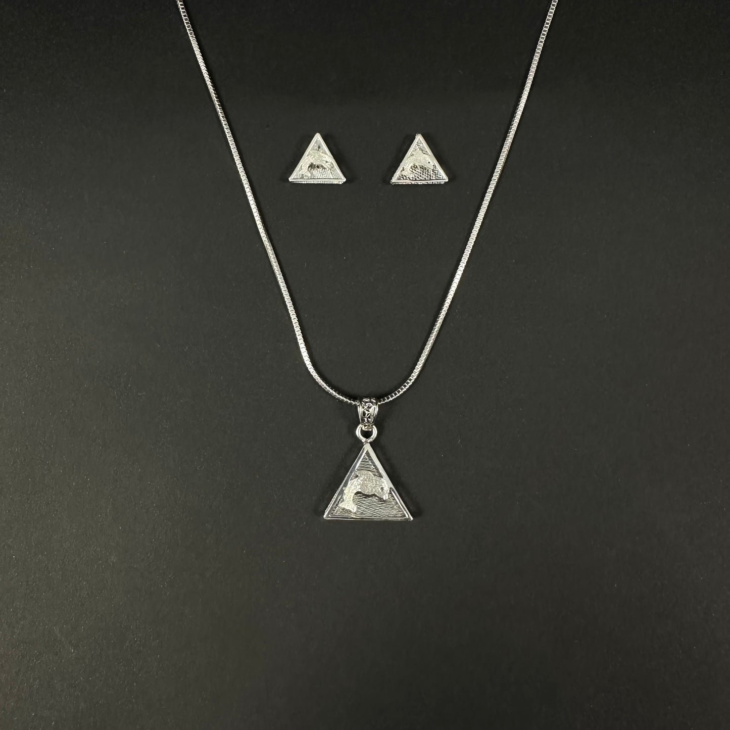 Silver Triangle Pendant Set for Women