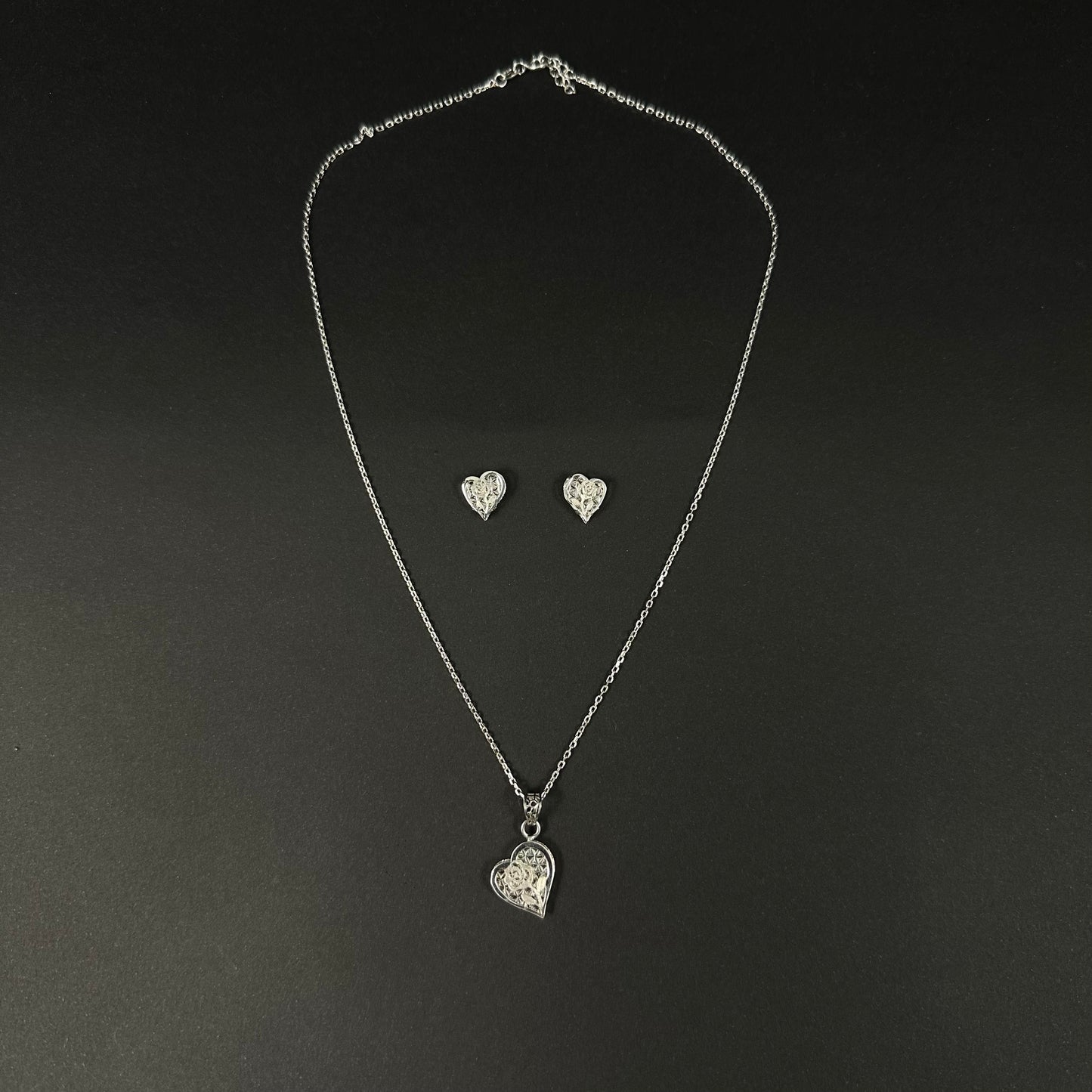 Silver Heart Charm Pendant Set for Women