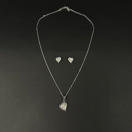 Silver Heart Charm Pendant Set for Women
