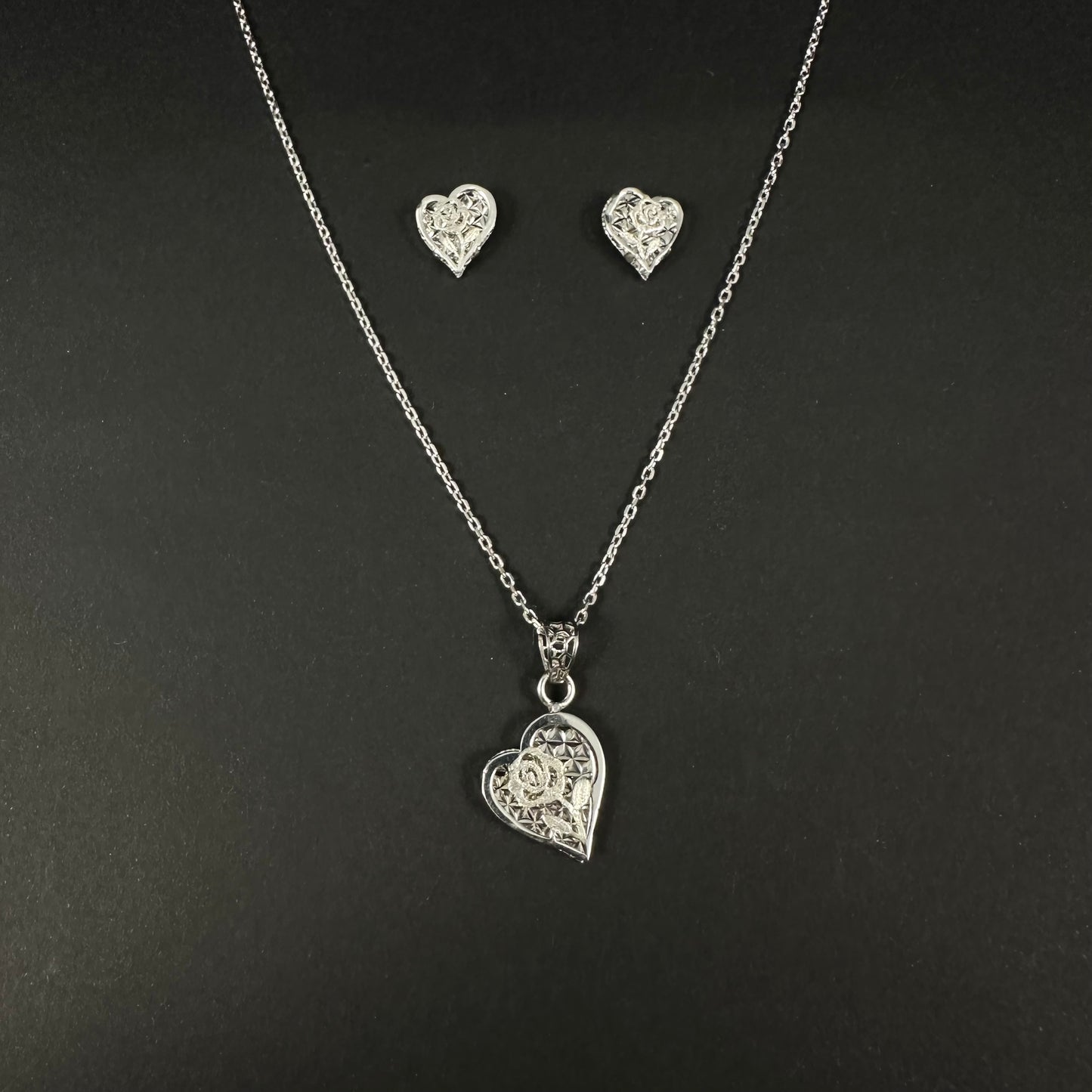 Silver Heart Charm Pendant Set for Women