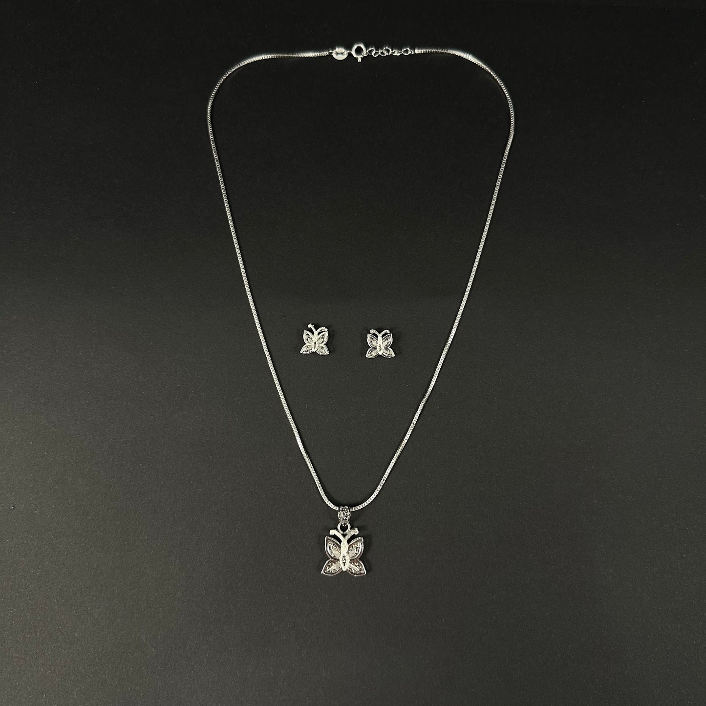 Silver Butterfly Diamond Pendant Set for Women