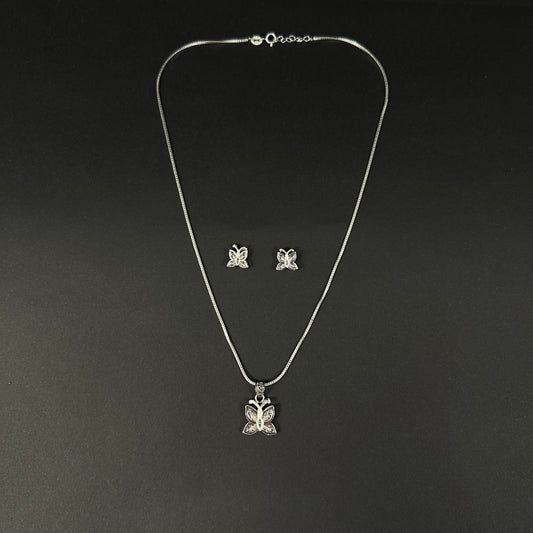 Silver Butterfly Diamond Pendant Set for Women
