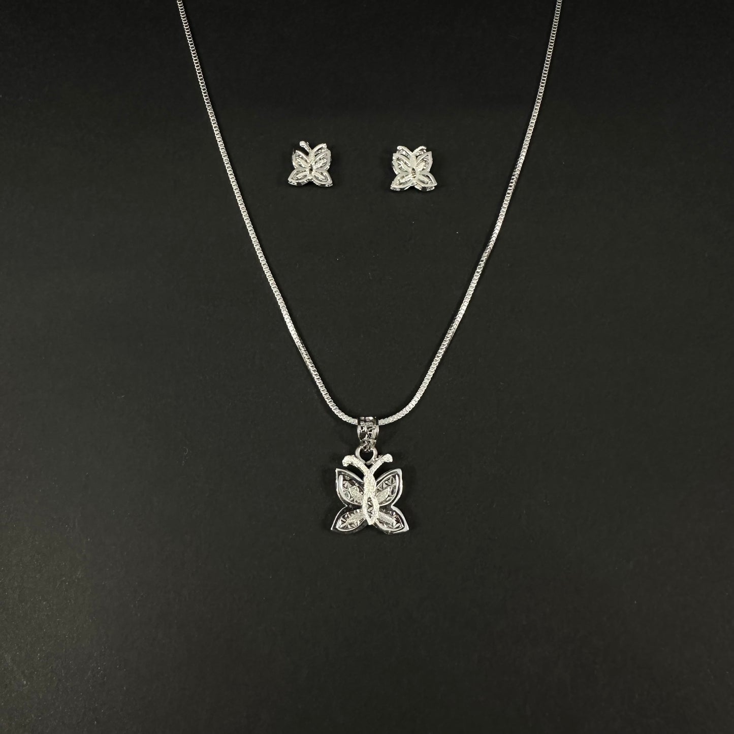 Silver Butterfly Diamond Pendant Set for Women