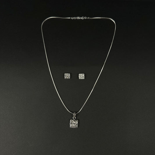 Silver Square Charm Pendant Set for Women