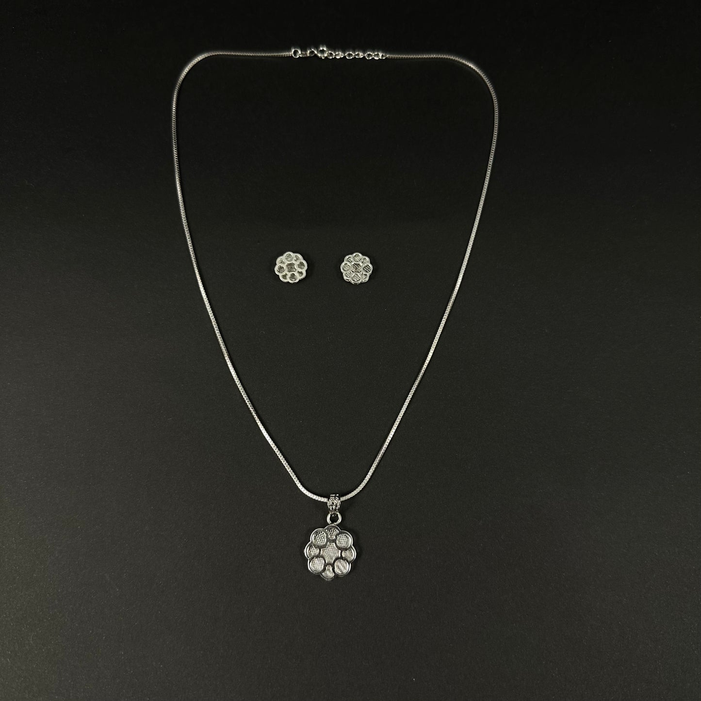 Silver Floral Charm Pendant Set for Women